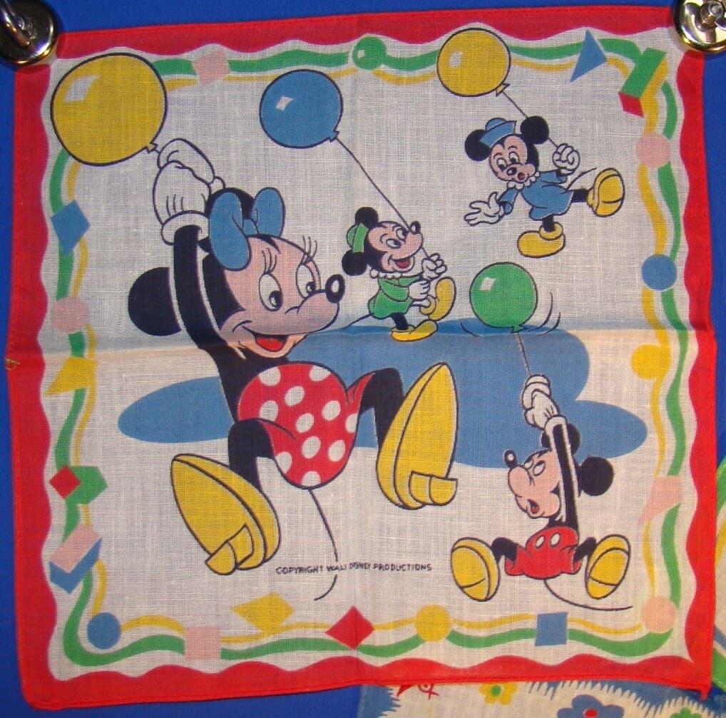 WALT DISNEY MICKEY & MINNIE, SNOW WHITE & PINOCCHIO HANDKERCHIEFS 1950’s! 6