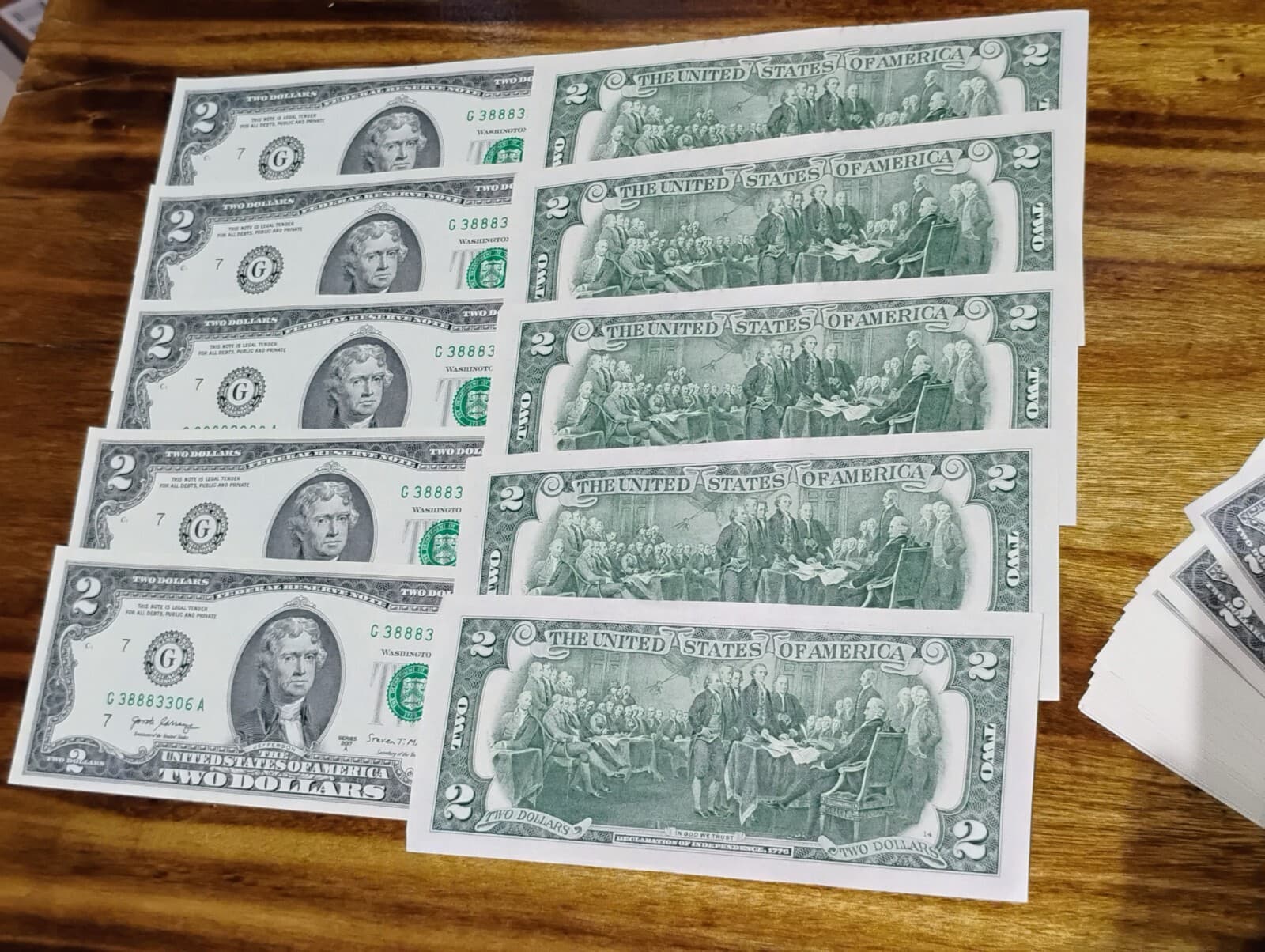 Lot of 10x Consecutive Serial # Two Dollar Bills From Bep pack 2017-A Chicago 4