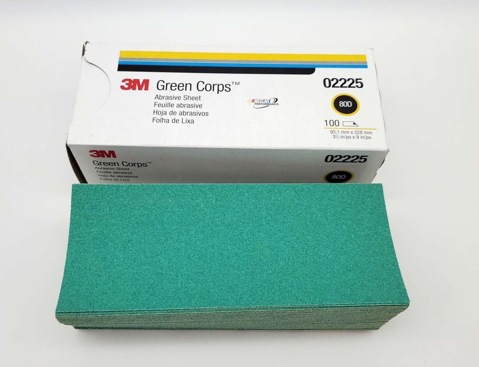 3M Green Corps Production Resin Sanding Sheets 02225 80 Grade 3-2/3" x 9" PK 100