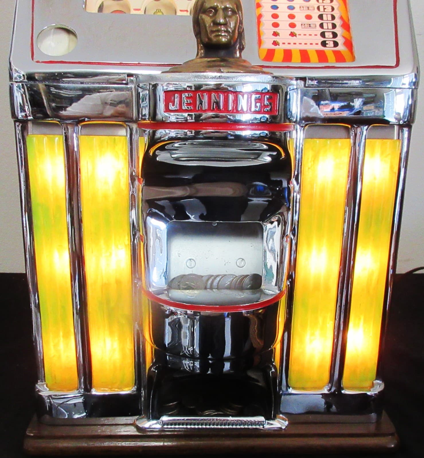 Jennings 25c Chief Amber Lite Up Tic-Tac-Toe Slot Machine, Circa 1940's 3