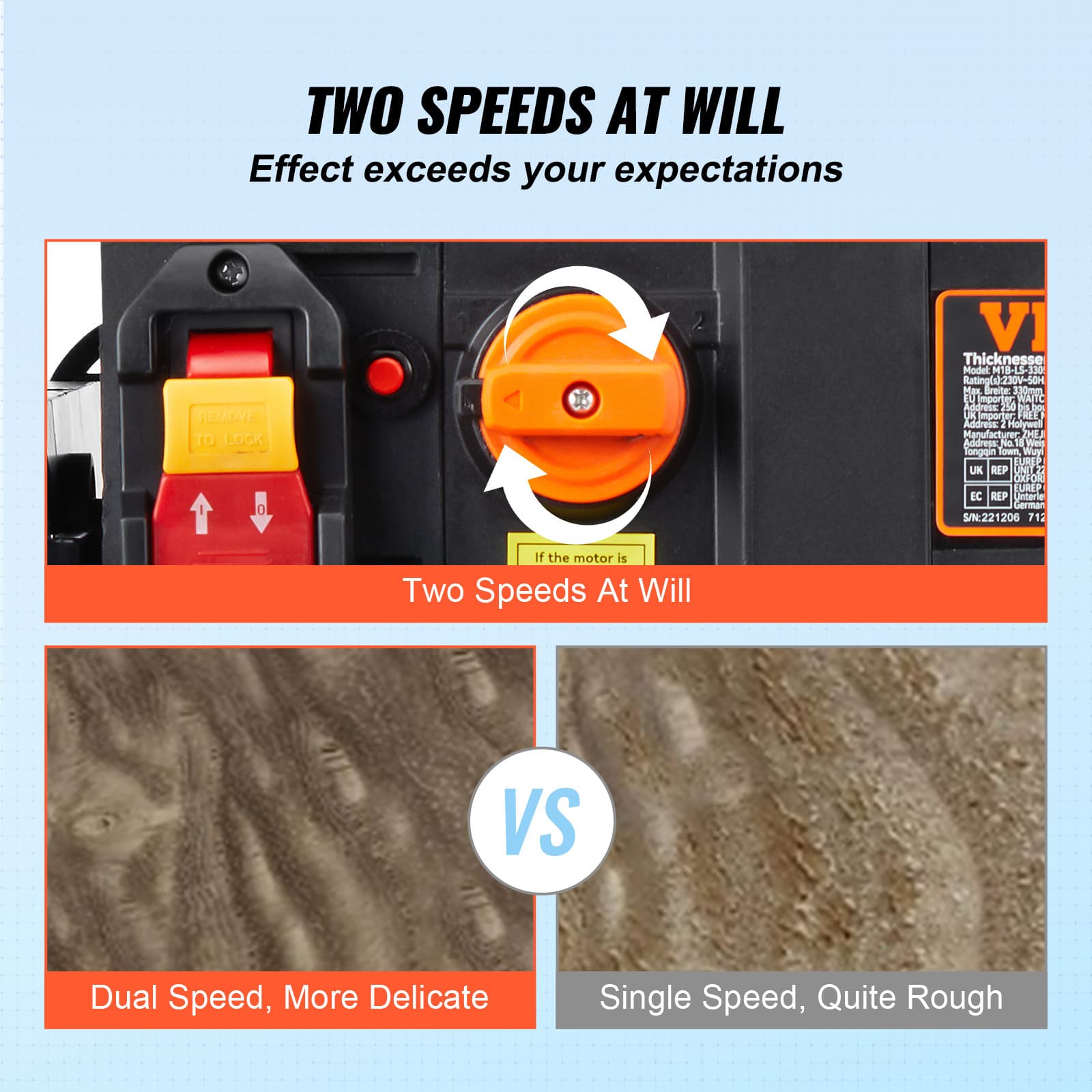 VEVOR Thickness Planer 13-Inch Two-Speed Three-Blade 15-Amp for woodworking 4