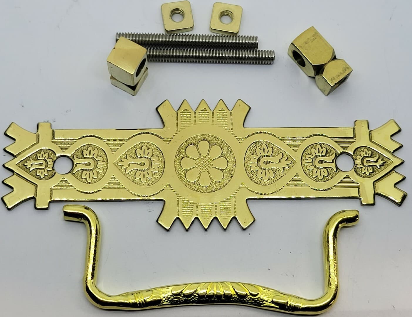 Large & Small Eastlake Victorian Style Stamped Brass Drawer Pull antique handle 3