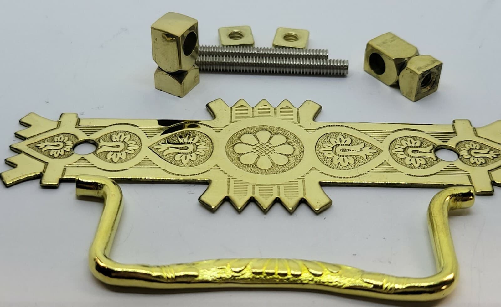 Large & Small Eastlake Victorian Style Stamped Brass Drawer Pull antique handle 4