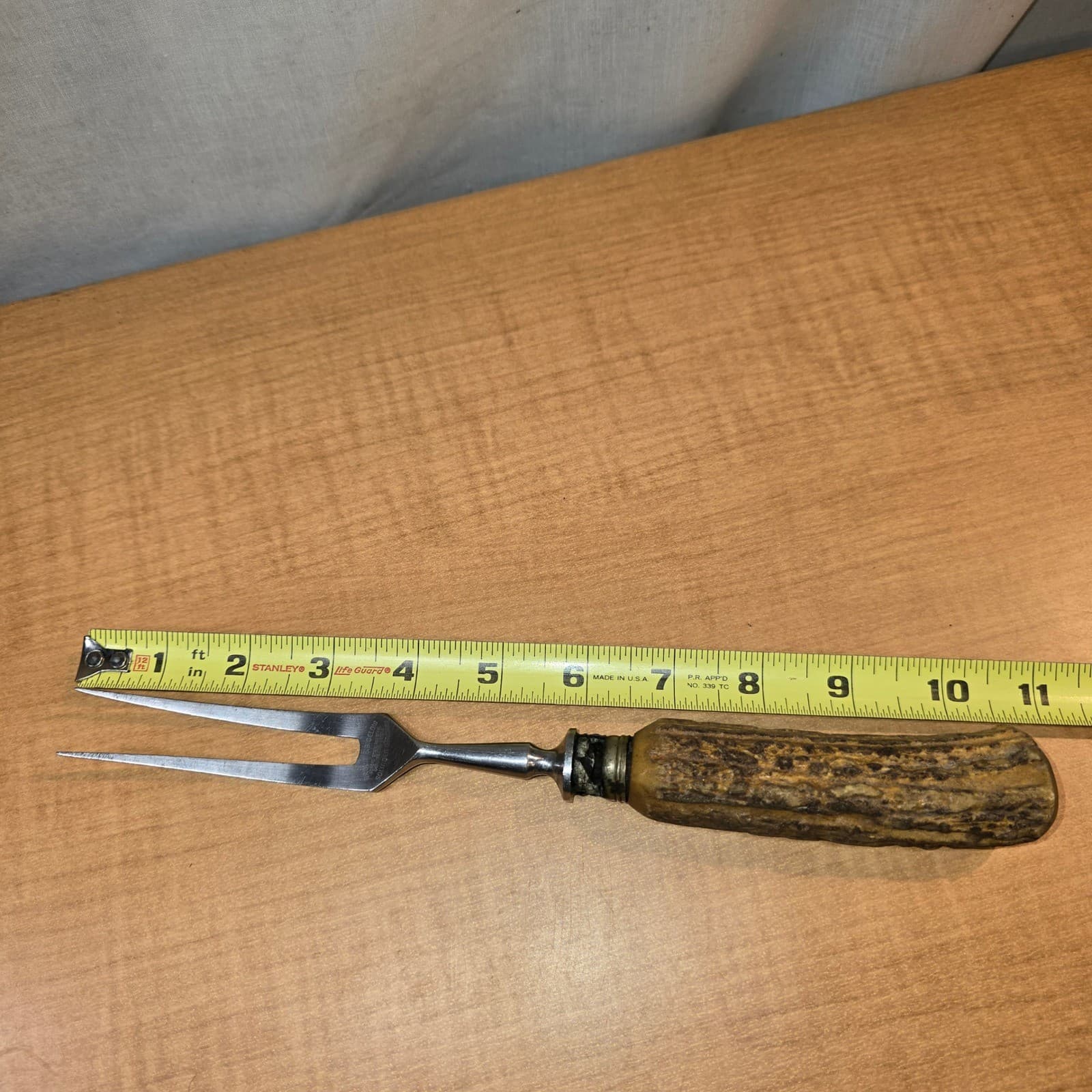 Vintage Stag Antler Handle Meat Carving Serving Fork 11" Brown & Bigelow Germany 6