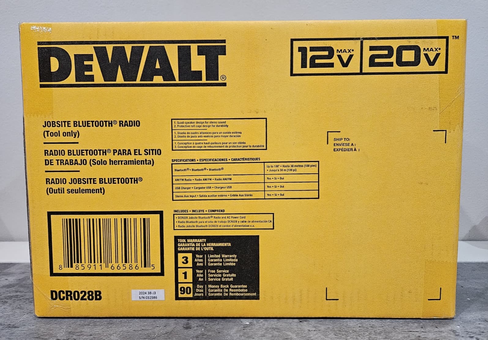 NEW DeWALT Portable Cordless Bluetooth Jobsite Radio DCR028B - Tool Only 2