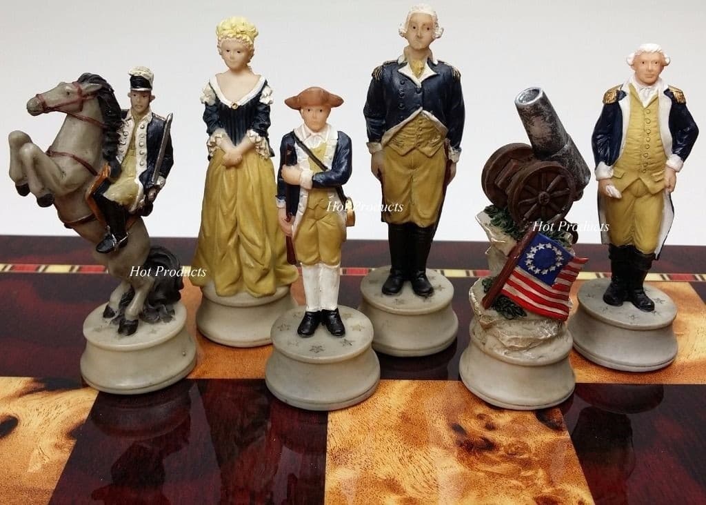 US Revolutionary War Chess Set W 18" Cherry Color Board American Revolution 6