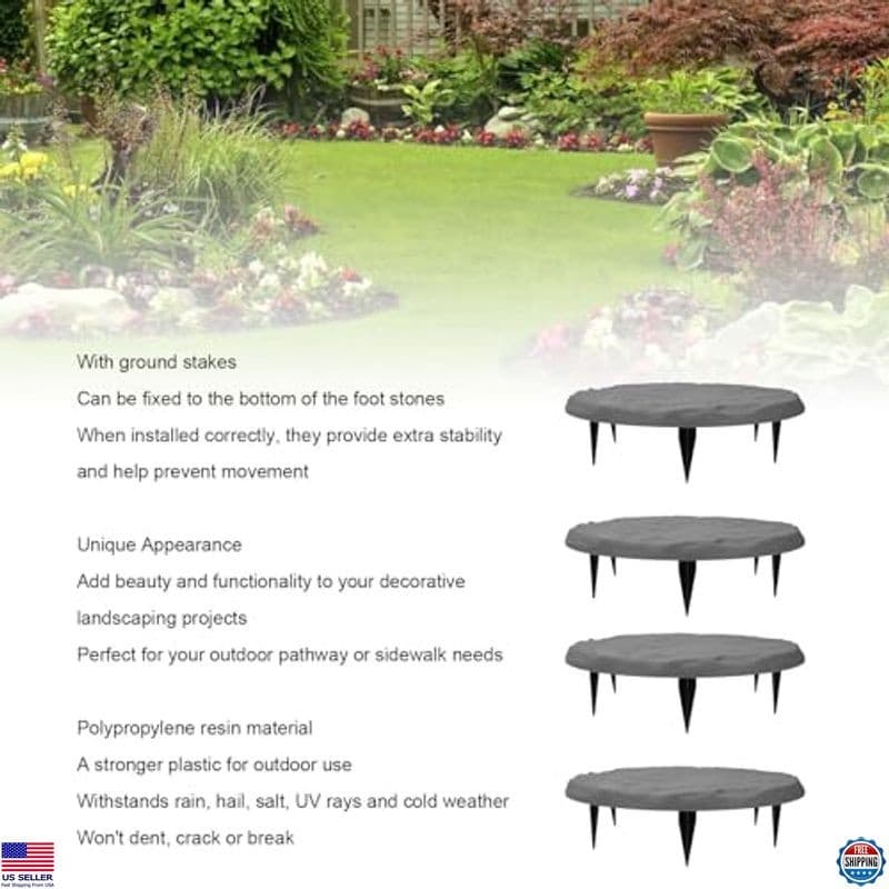 Gray Garden Stepping Stones with Ground Stakes for Lawn Pathways & Walkways 5