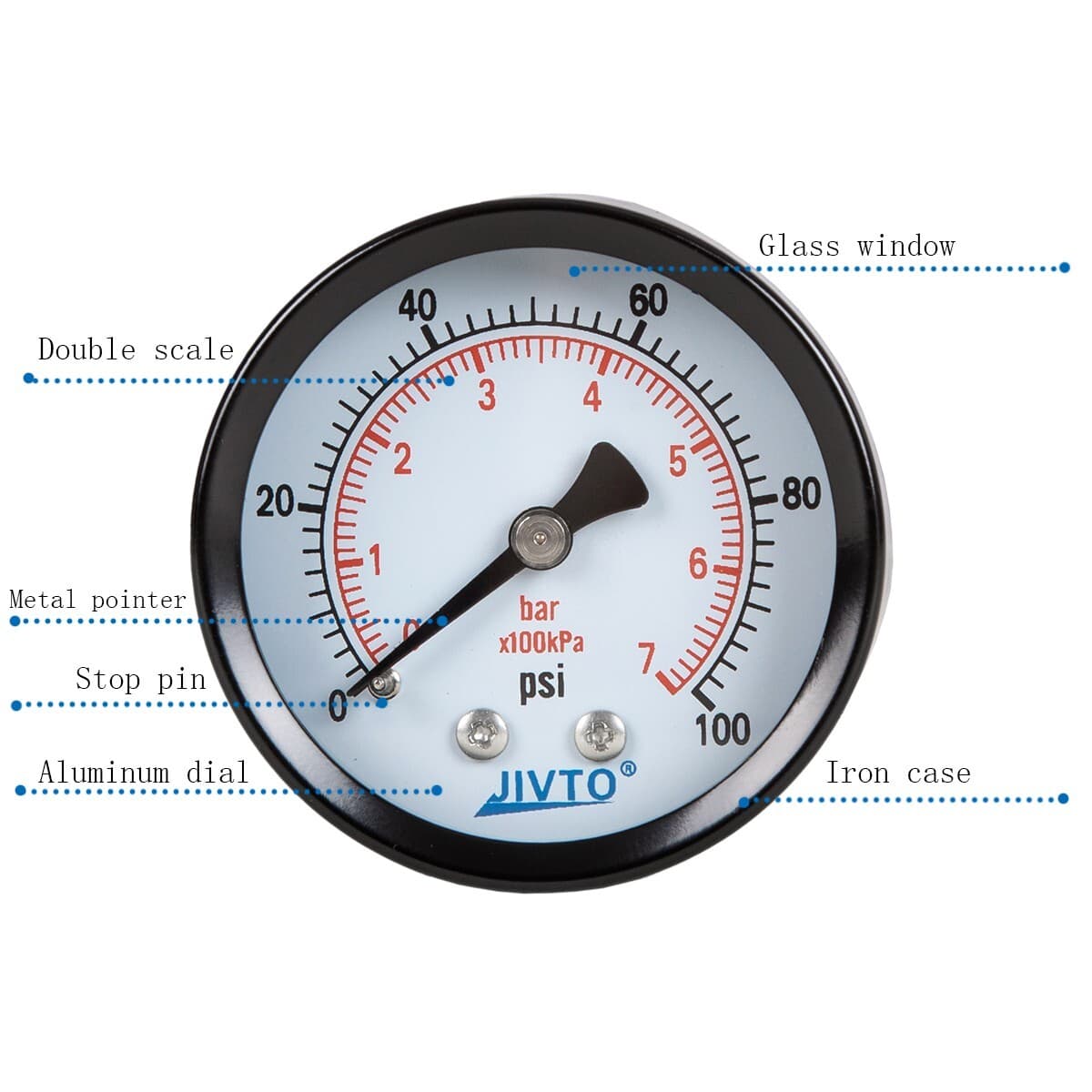 General dry Pressure Gauge, 1.5" Dia, 0-100 psi, 1/8 NPT Back Mount ( pack of 1) 2