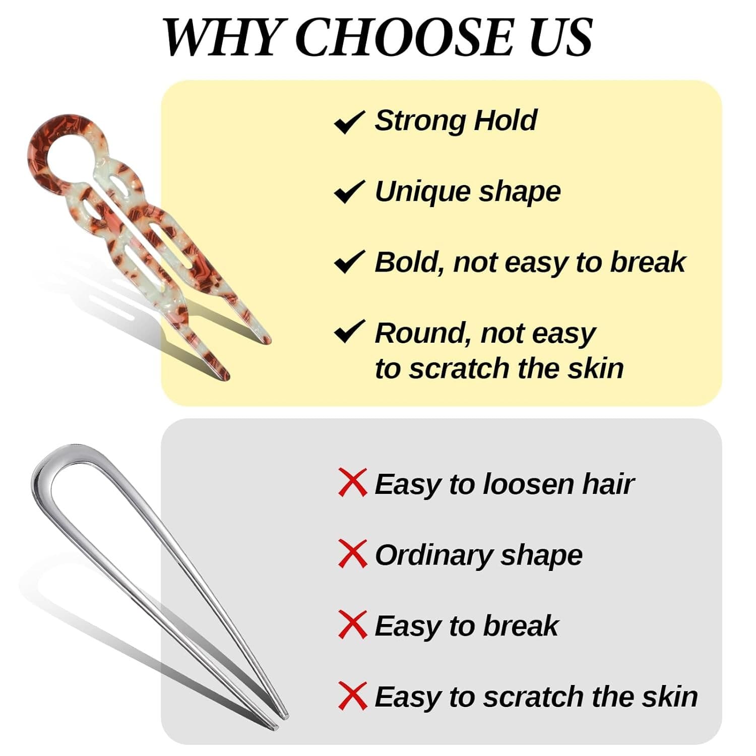 3 Pcs Hair Pin, New Elegant French Twist U-Shaped Hairpin, Prestige Hairpin, Eff 5