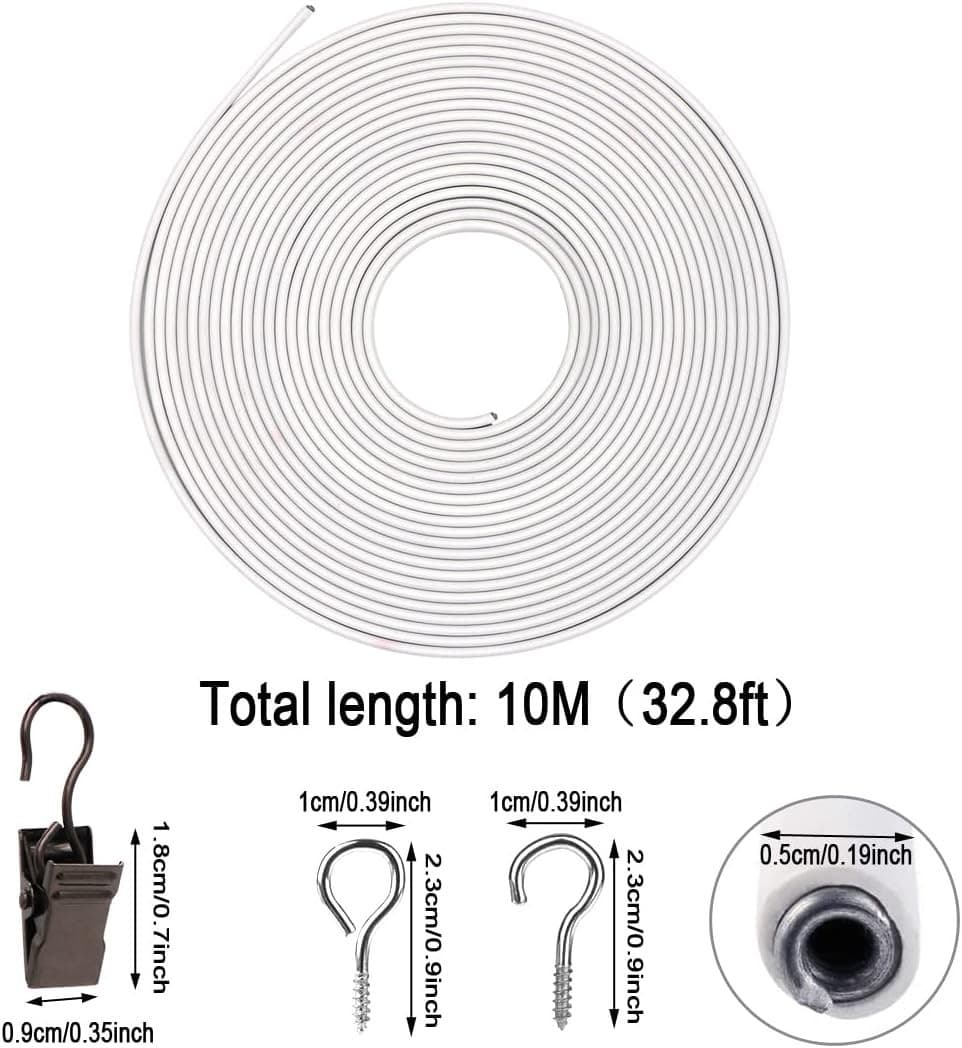 Curtain Wire,10 Meters (32FT) Hanging Cord Kit with 20 Pairs of Hooks & Eyes ... 4