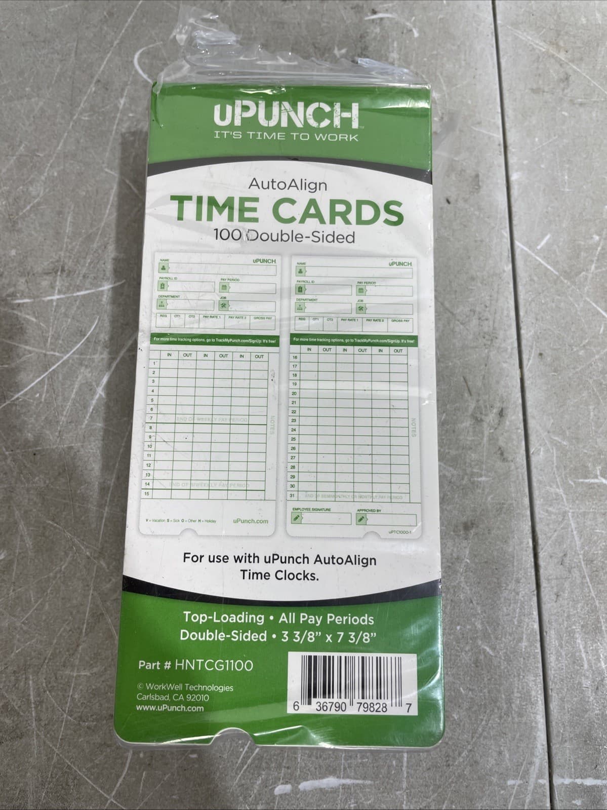 uPunch AutoAlign Time Cards 100 Double-Sided HNTCG1100 For uPunch Time Clocks