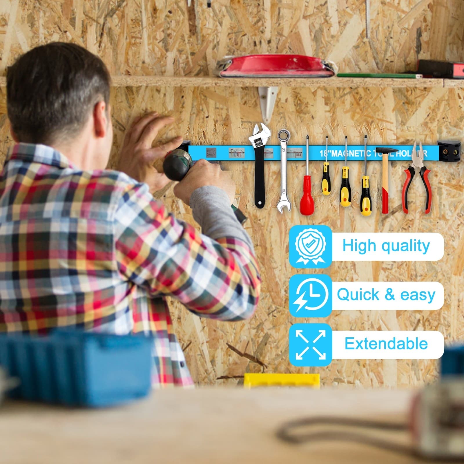 8Packs 12" Magnetic Tool Holder Strip Metal Magnet Tool Organizer Bar for Garage 4