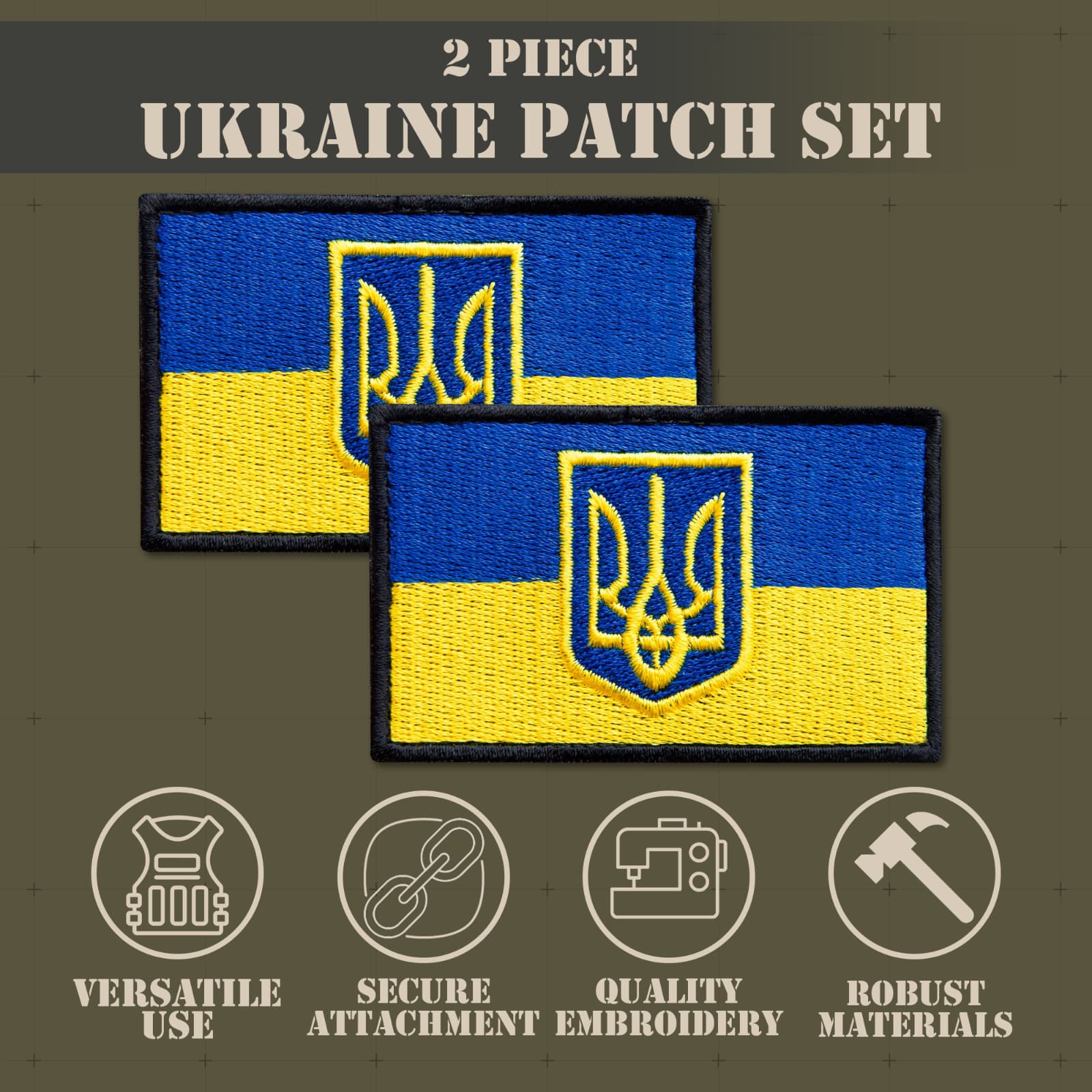 2 Pcs Ukraine Flag Patch Set, Embroidered Ukrainian Patch 2x3 4