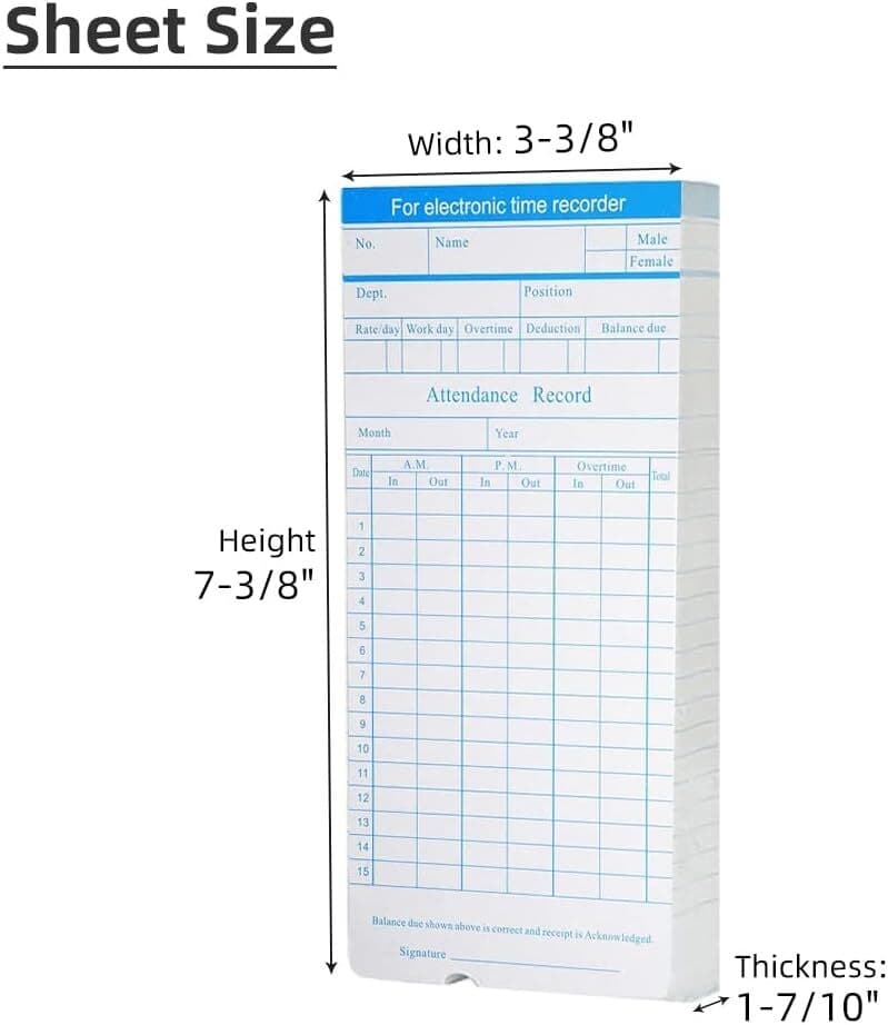 100-Piece Time Cards for Employees, Monthly Time Cards 2-Sided, 2-Color Timecard 2