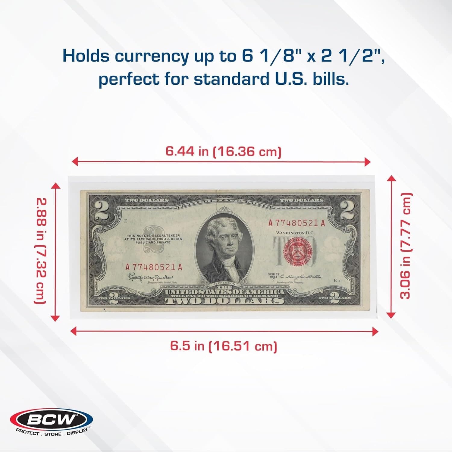 100 BCW Regular Size Currency Banknotes Sleeves Modern US Bill Holder Semi Rigid 4