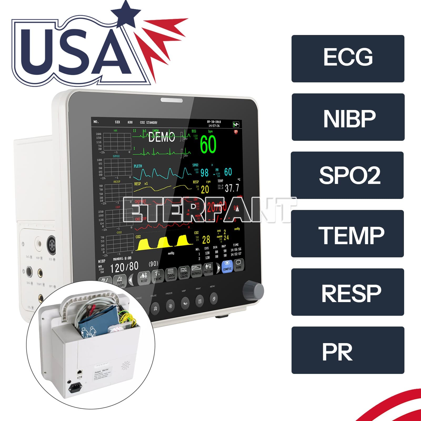 Patient Monitor ICU CCU Vital Sign For Hospital ECG NIBP RESP TEMP SPO2 PR 2