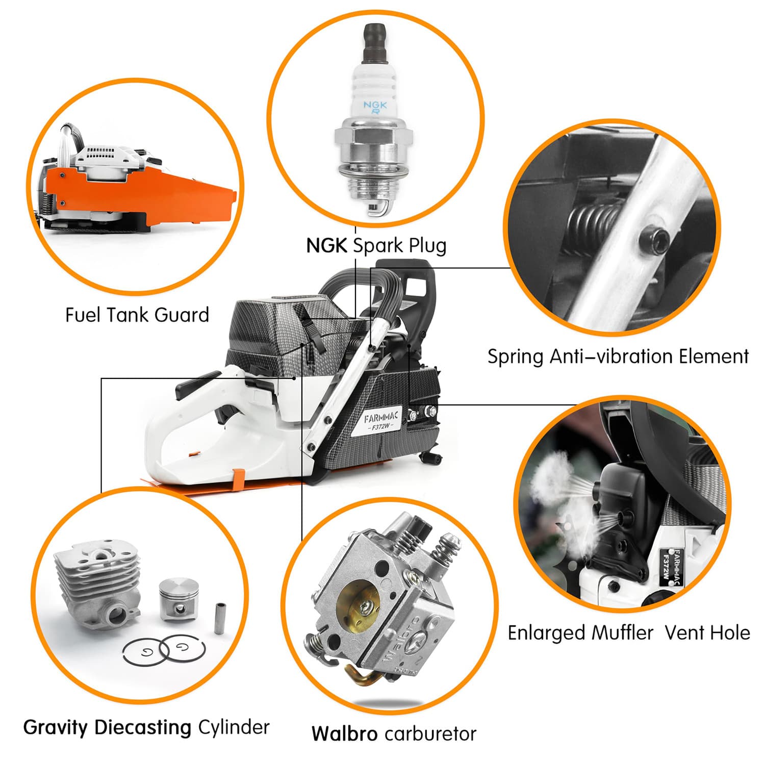 72cc Gas Chainsaw Power Head Compatible with MS381 MS380 038 without Bar Chain 4