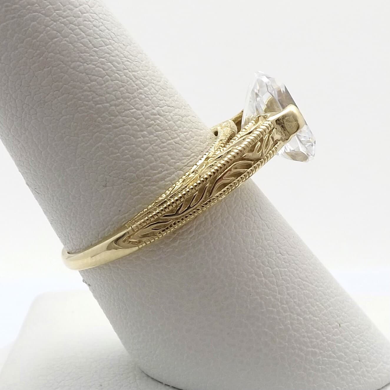 14k Gold Asscher Cut Solitaire Tension Setting Engagement Ring Carved Band 4