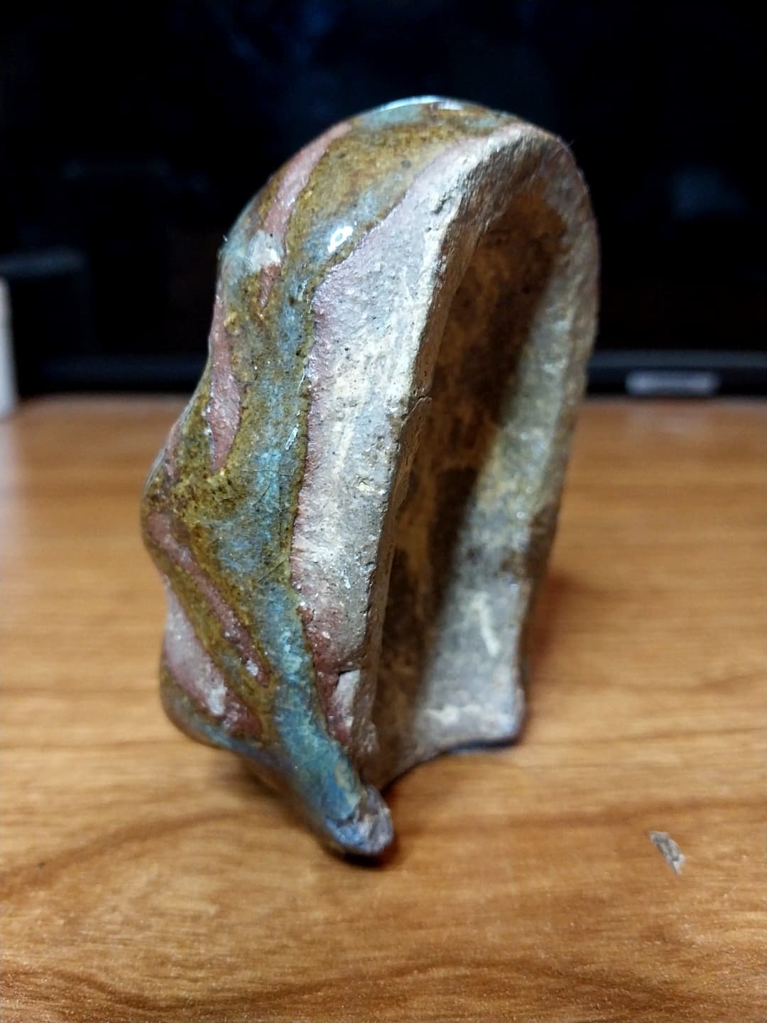 Heavy 3.5" Brutalist Ceramic Face Mask Sculpture Miniature Glazed Excellent!!! 4