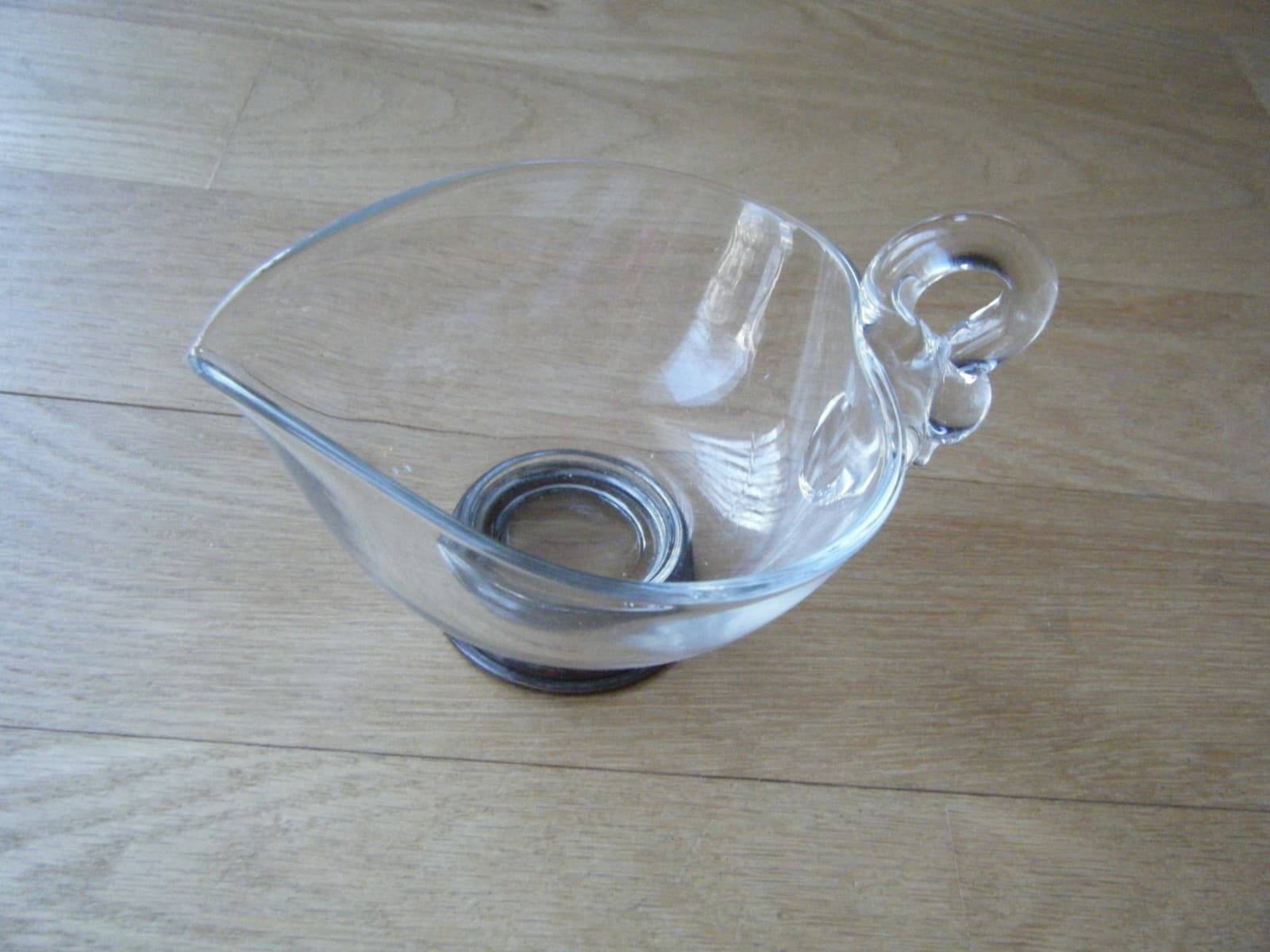 c.1940-50 Crystal Glass Creamer Gravy Boat Swan Handle & Sterling Base
