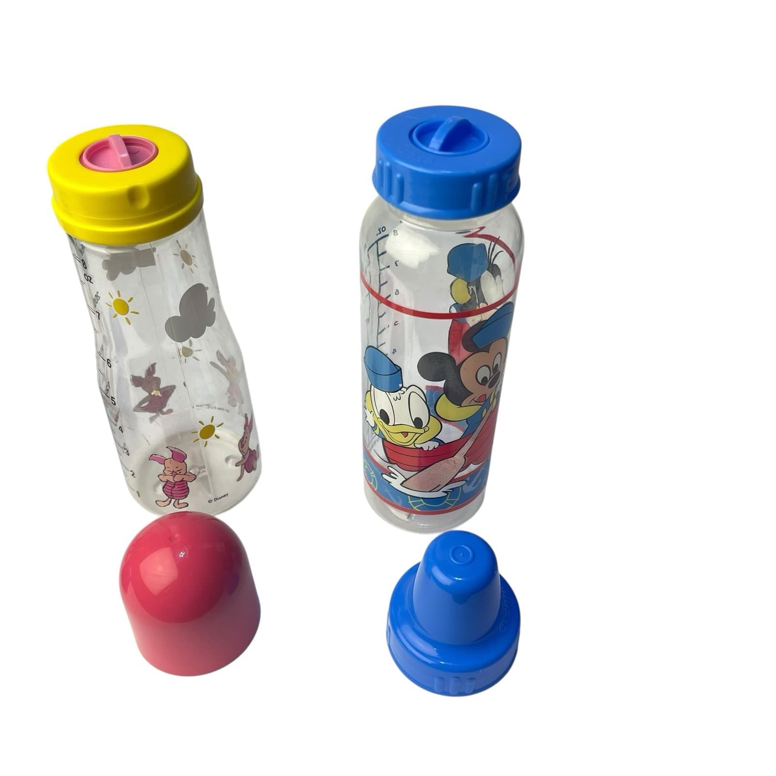 Lot of 3 Vintage Disney Winnie The Pooh Mickey Plastic Baby Bottle 5oz & 8oz 5