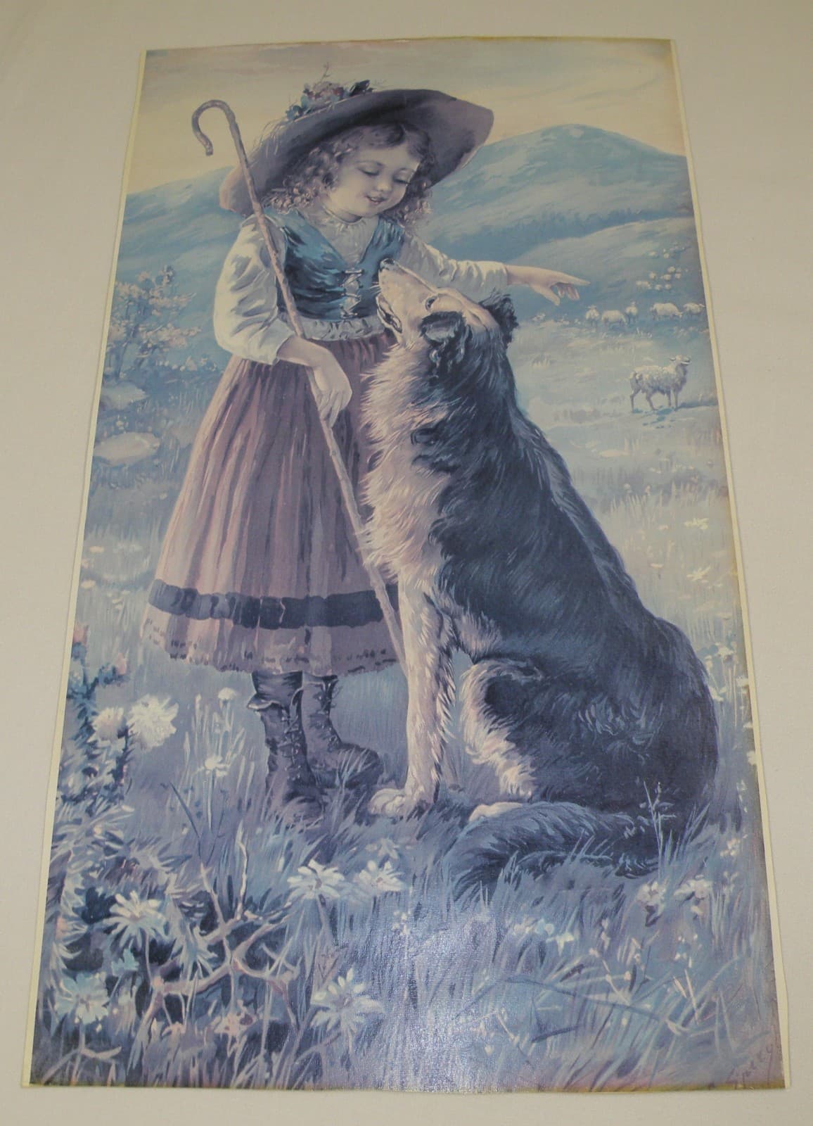 VINTAGE PRINT OF SHEPHERDESS AND HER COLLIE