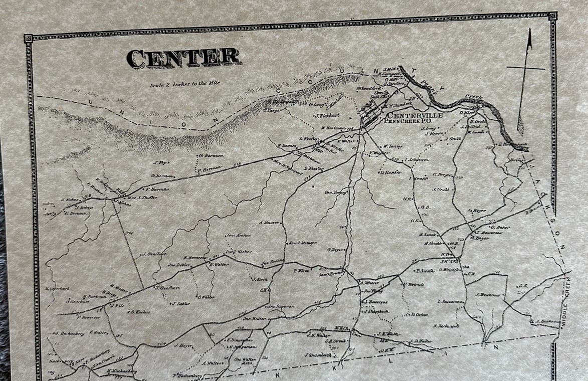 Penns Creek Snyder County, Pa 1868  Map with Homeowners Names Shown