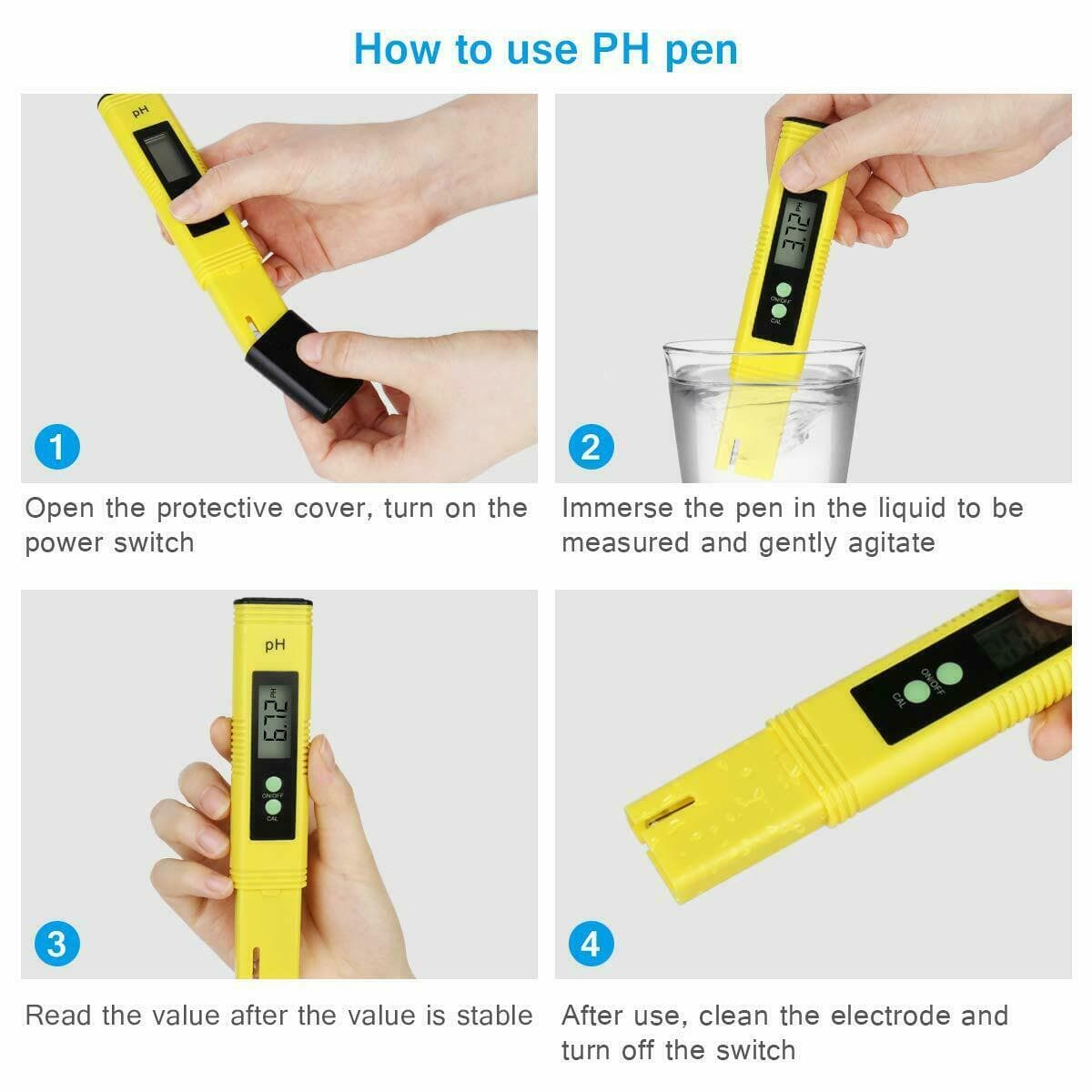 PH Meter for Water Hydroponics Digital PH Tester Pen 0.01Hi-Accuracy Pocket Size 6