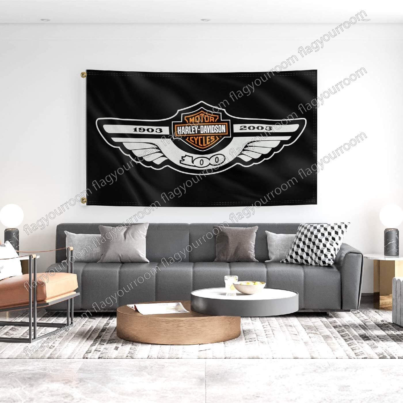 Harley Davidson 100 Years Flag 3x5 ft Banner Logo Garage Wall Sign Grommets 2