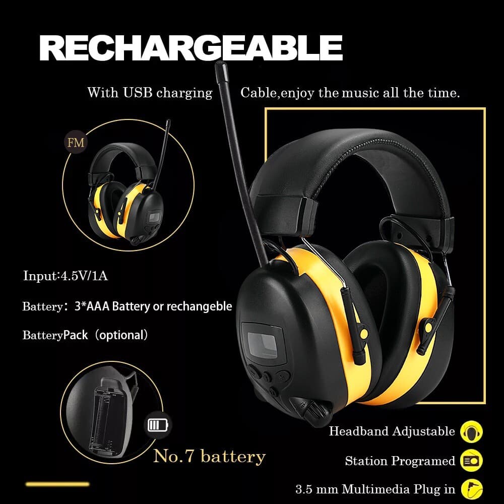 FM Radio Headphones with Digital Display 30dB FM Hearing Protection Earmuffs 5