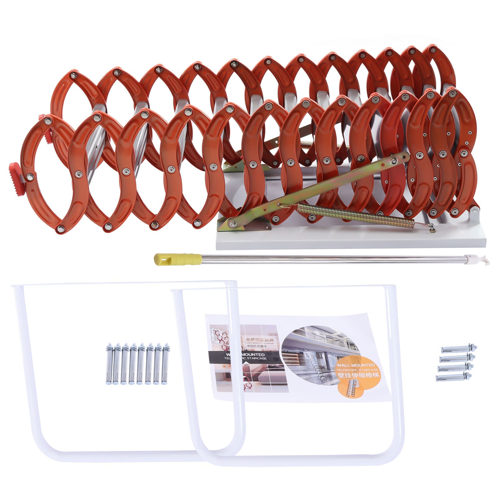 Orange 10.17ft Attic Ladder 12 Steps Loft Stairs Wall Mounted Folding Ladder USA 4