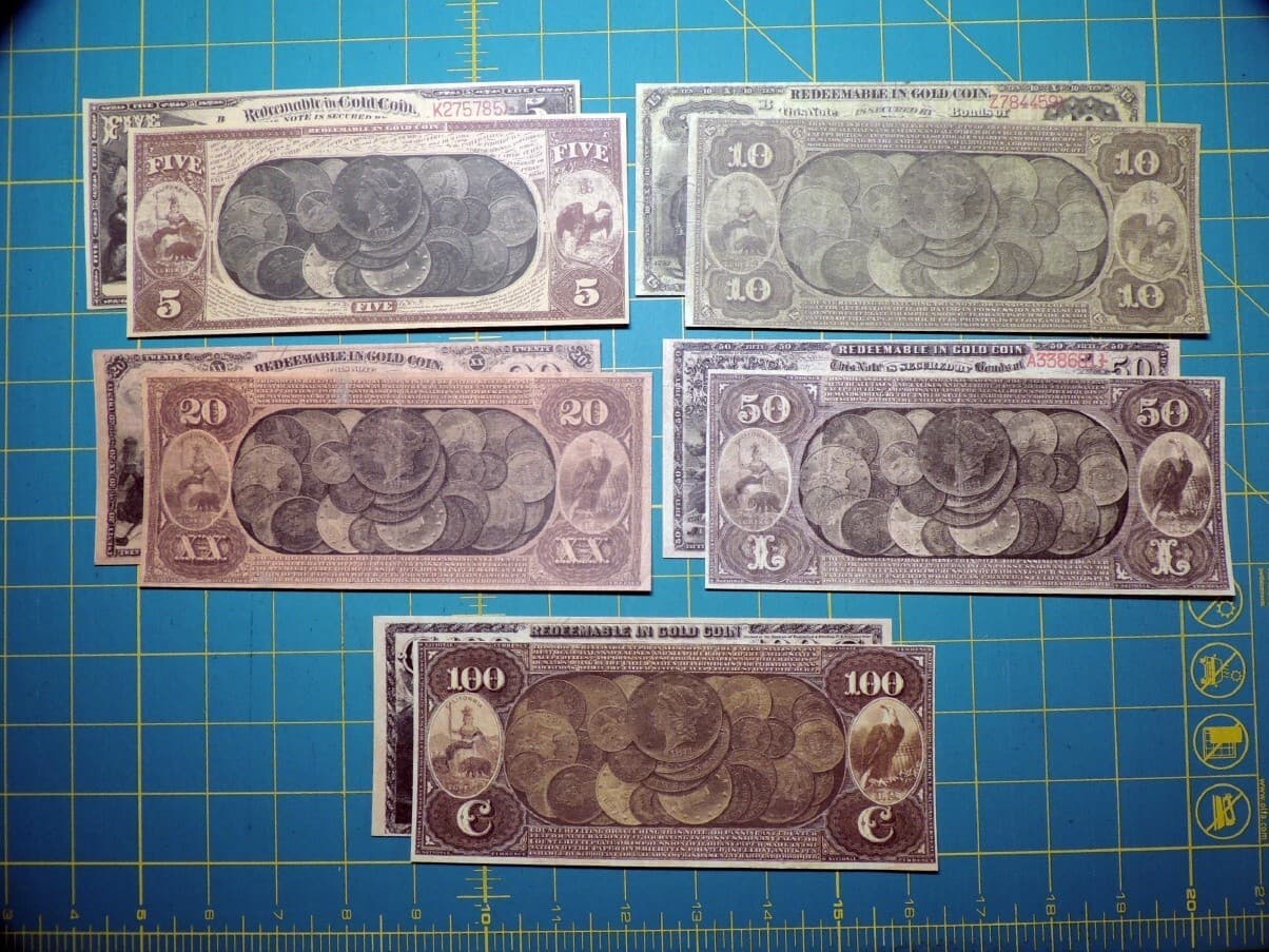 Early San Fran CA Gold Bank Note Set Reproduction US Currency Paper Money Copy 2