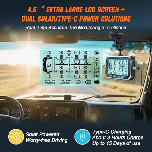 Tire Pressure Monitoring System | 4.5" Solar RV TPMS with Signal 10 Sensors 3