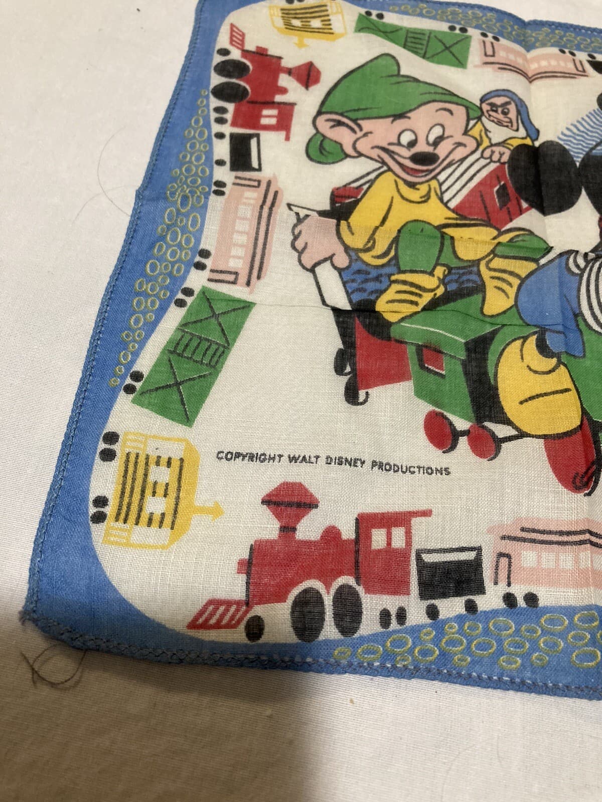 Vintage Micky Mouse Train Engineer Dopey Disney Cotton Child's Handkerchief 2