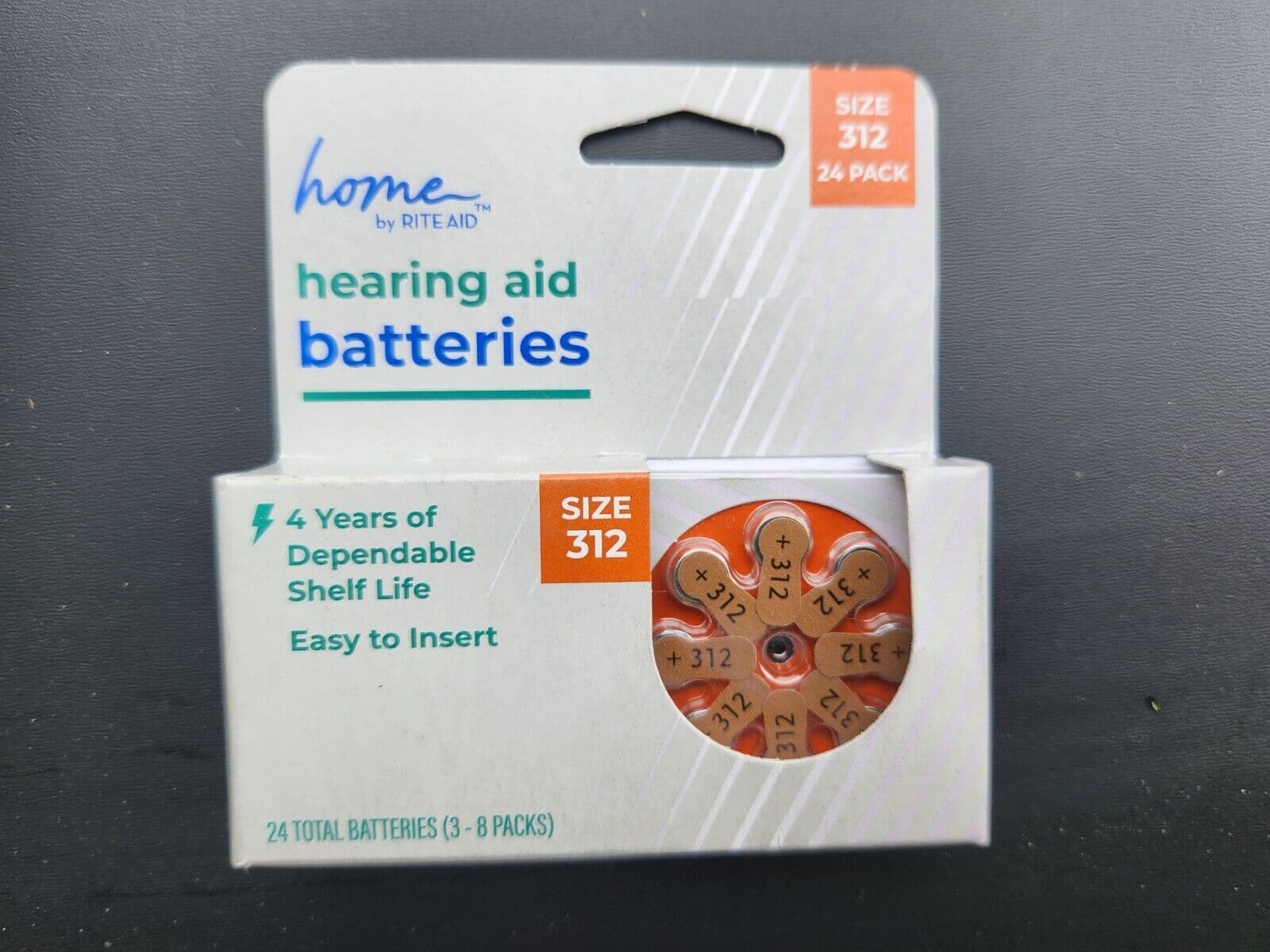 (24 Pack) Home by RITE AID Hearing Aid Batteries Size 312, EXP Mar 2027