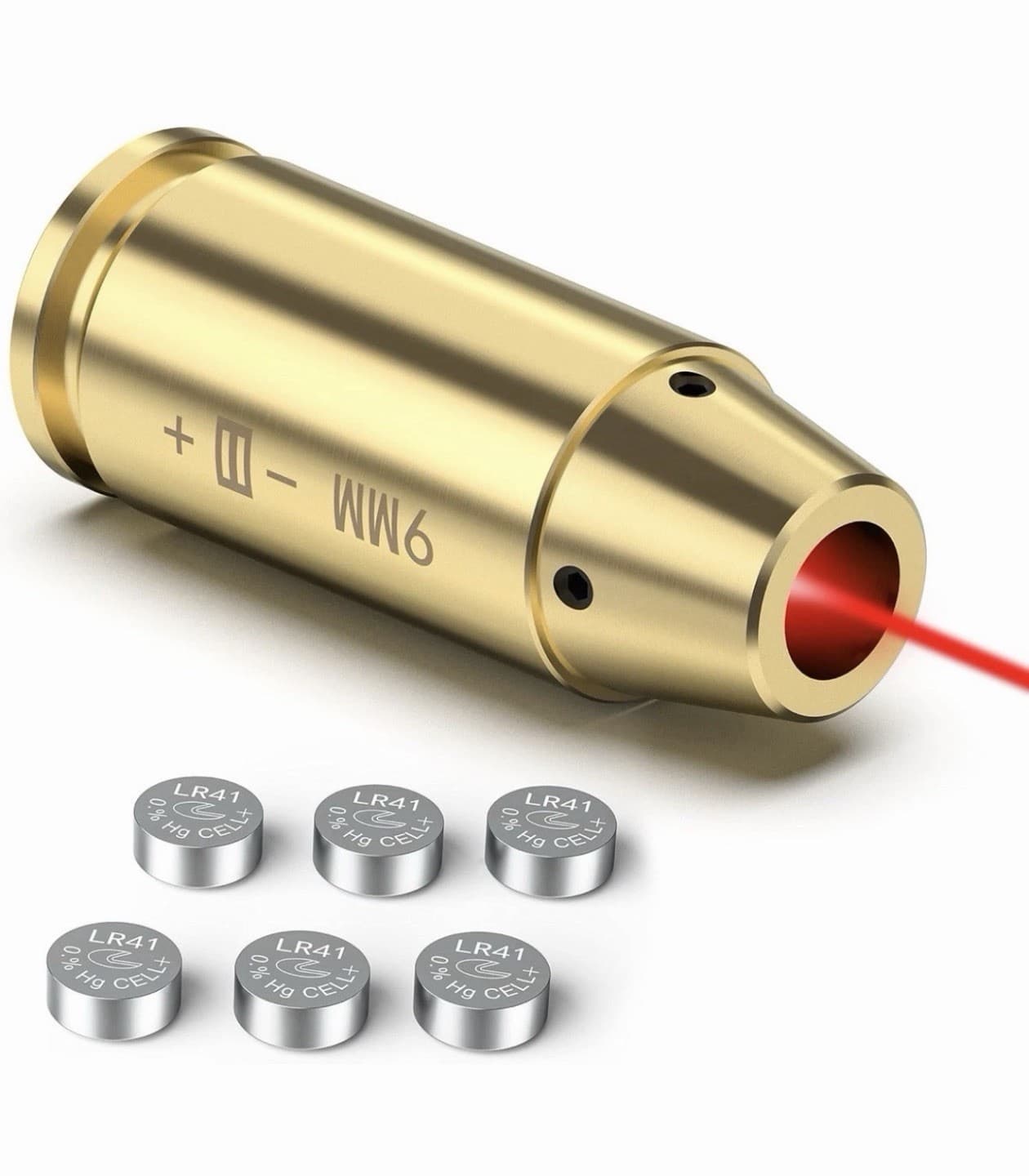 9mm Red Laser Bore Sight Brass Cartridge Bullet Shap Boresighter W/ 6 Batteries