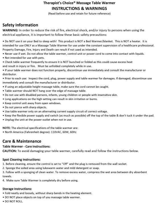 Therapist’s Choice Deluxe Fleece Massage Table Warmer, w/DETACHABLE 13 Foot  3