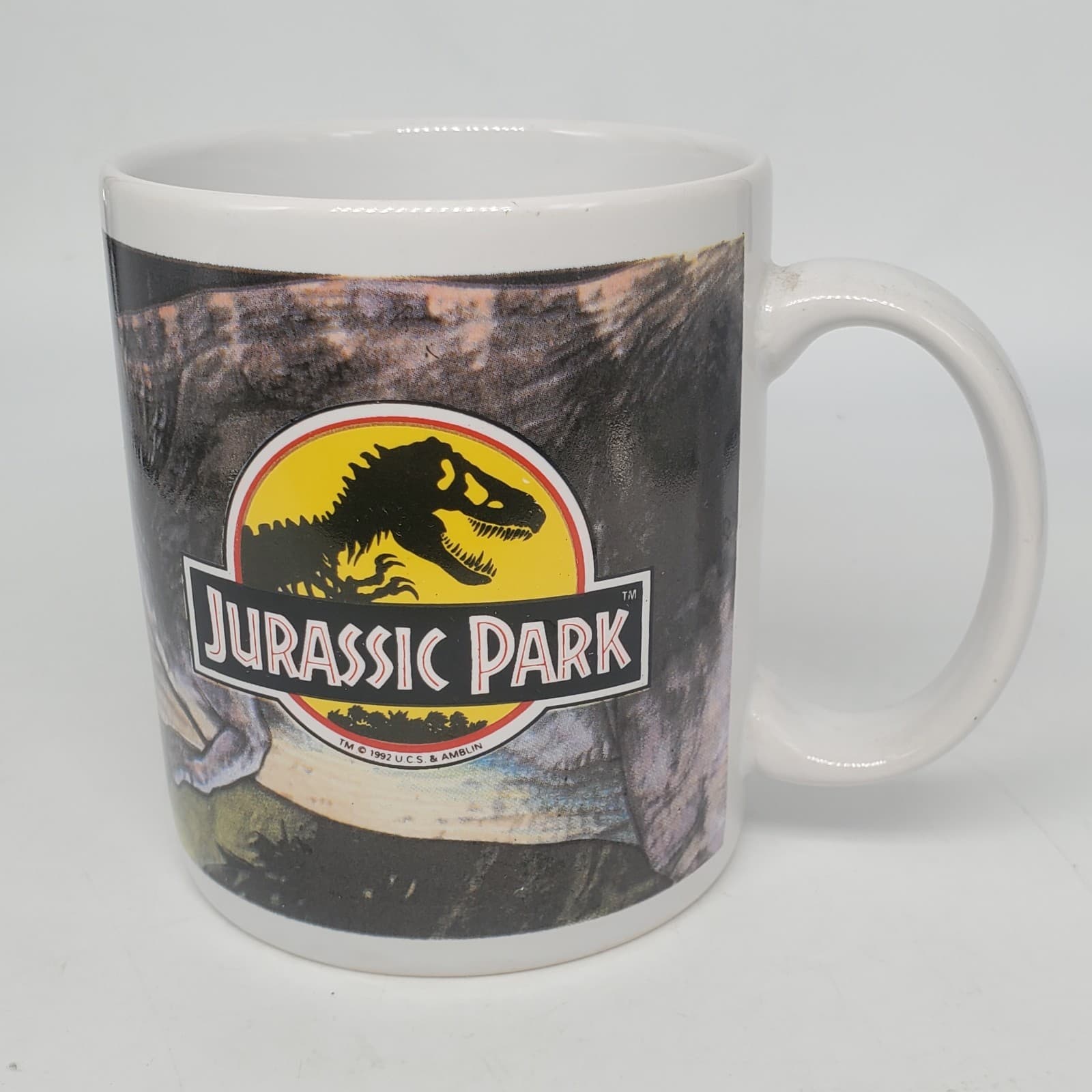 Vintage Jurassic Park T-REX Dinosaur White Coffee Mug Dakin 1992 VG Condition  6