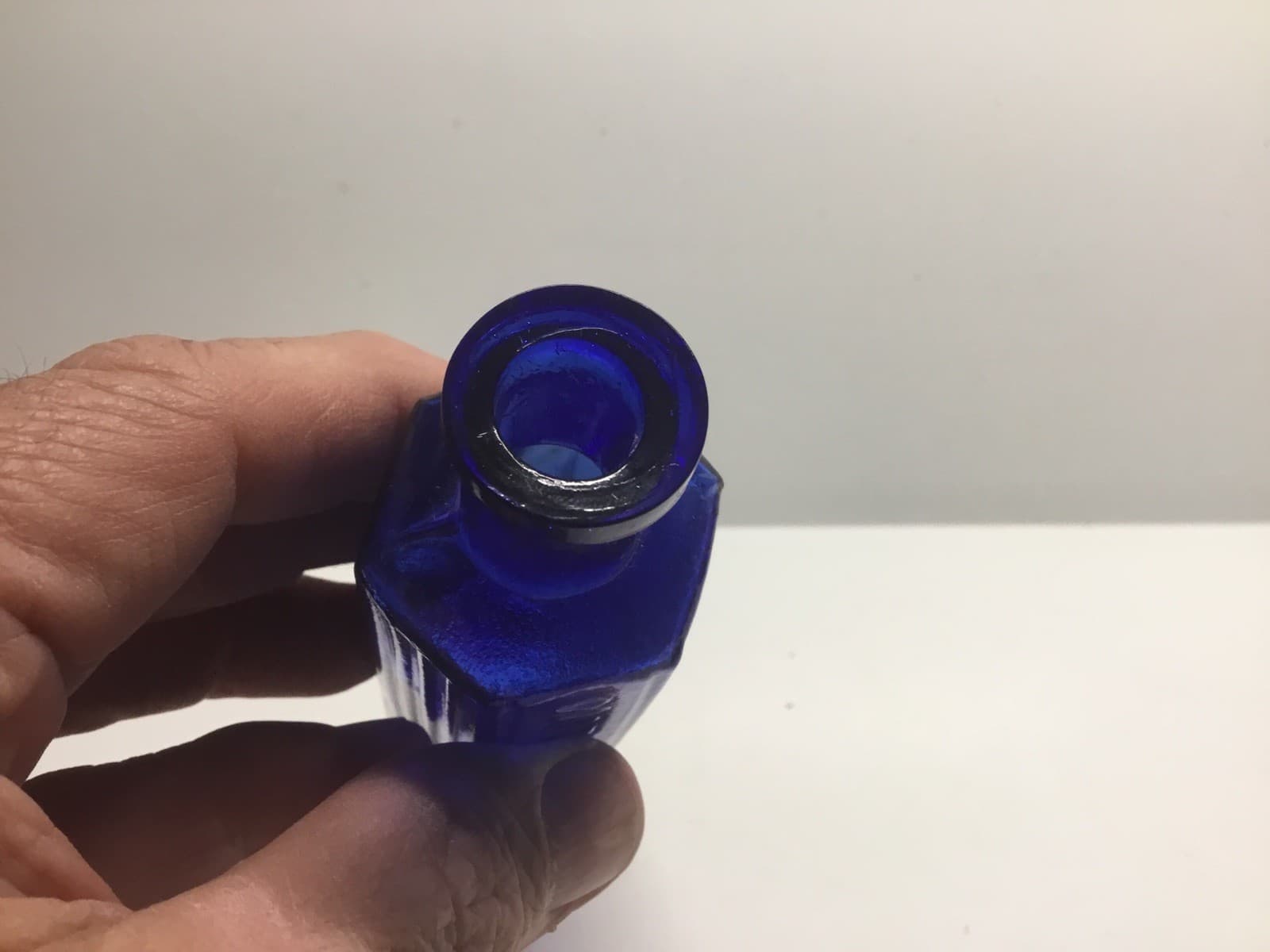 Antique 6 Sided Cobalt Blue Not To Be Taken Poison Bottle With Amber Swirls. 3