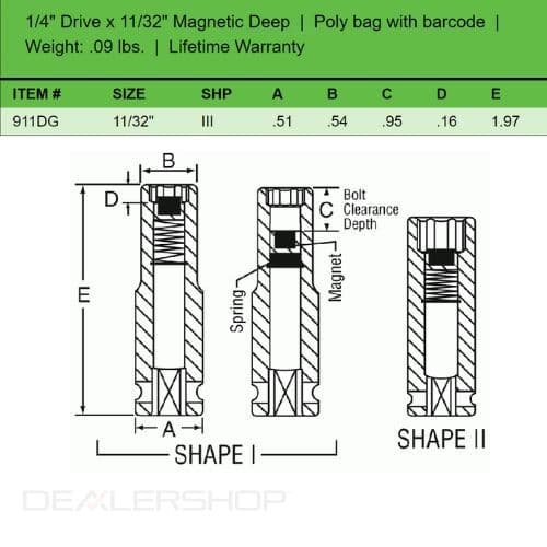 Grey Pneumatic 911DG 11/32" Deep Magnetic Impact Socket, 1/4" Drive, 6 Point 3