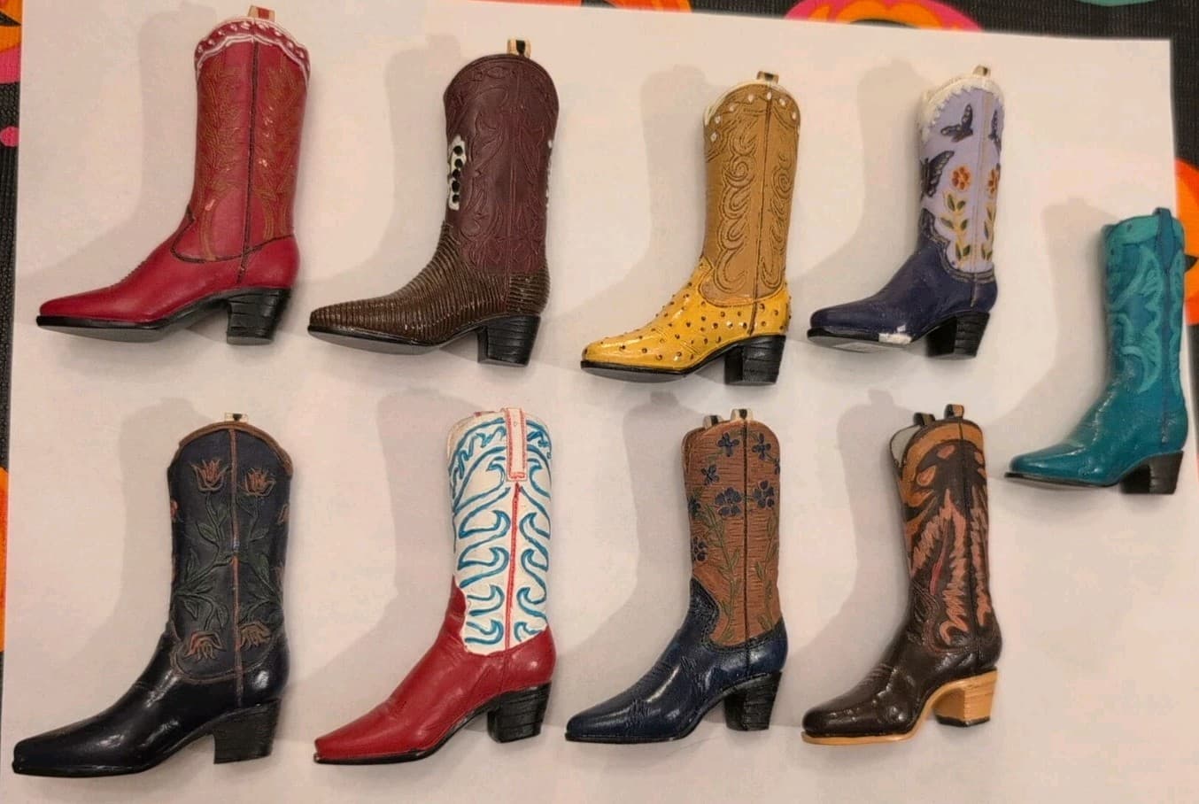 Lot of 9 Miniature Cowboy Cowgirl Boots Resin Figurine Collectible Western