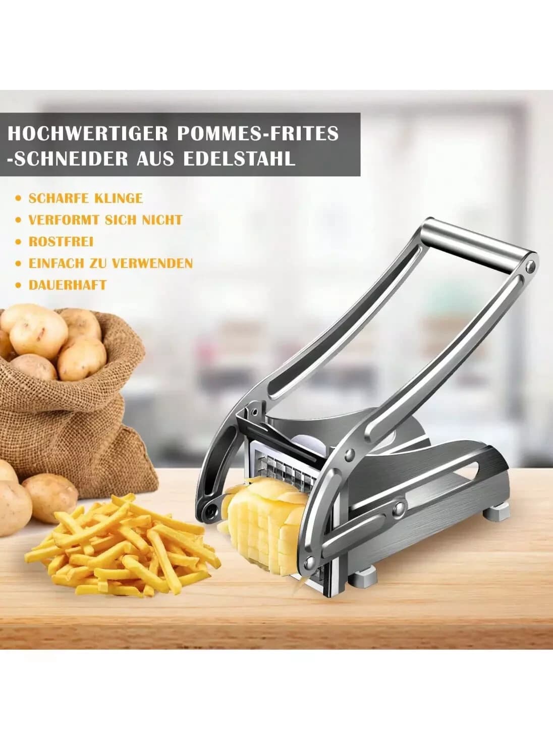 Heavy Duty Stainless Steel French Fry Cutter with Suction Feet for Potatoes 6