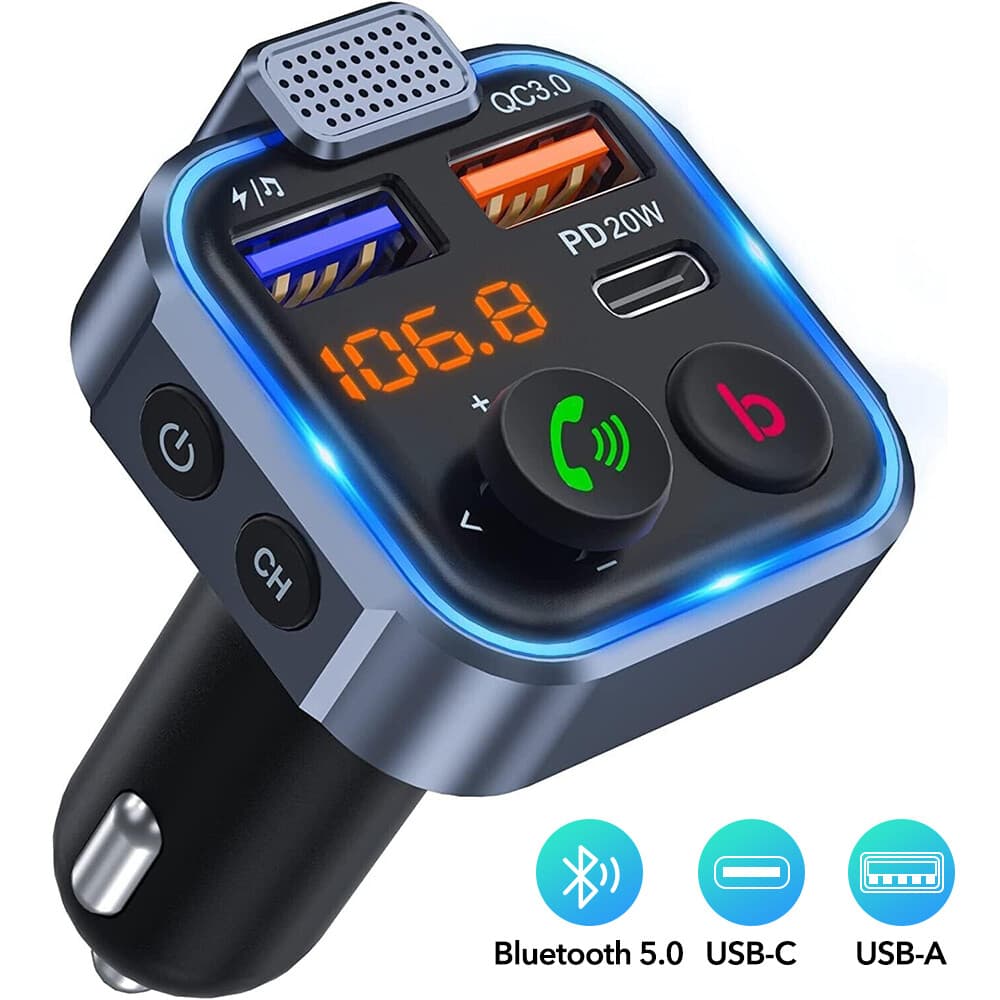 Wireless FM Transmitter Car Adapter Type-C PD 20W+ QC3.0 Fast USB Charger PD20W 4
