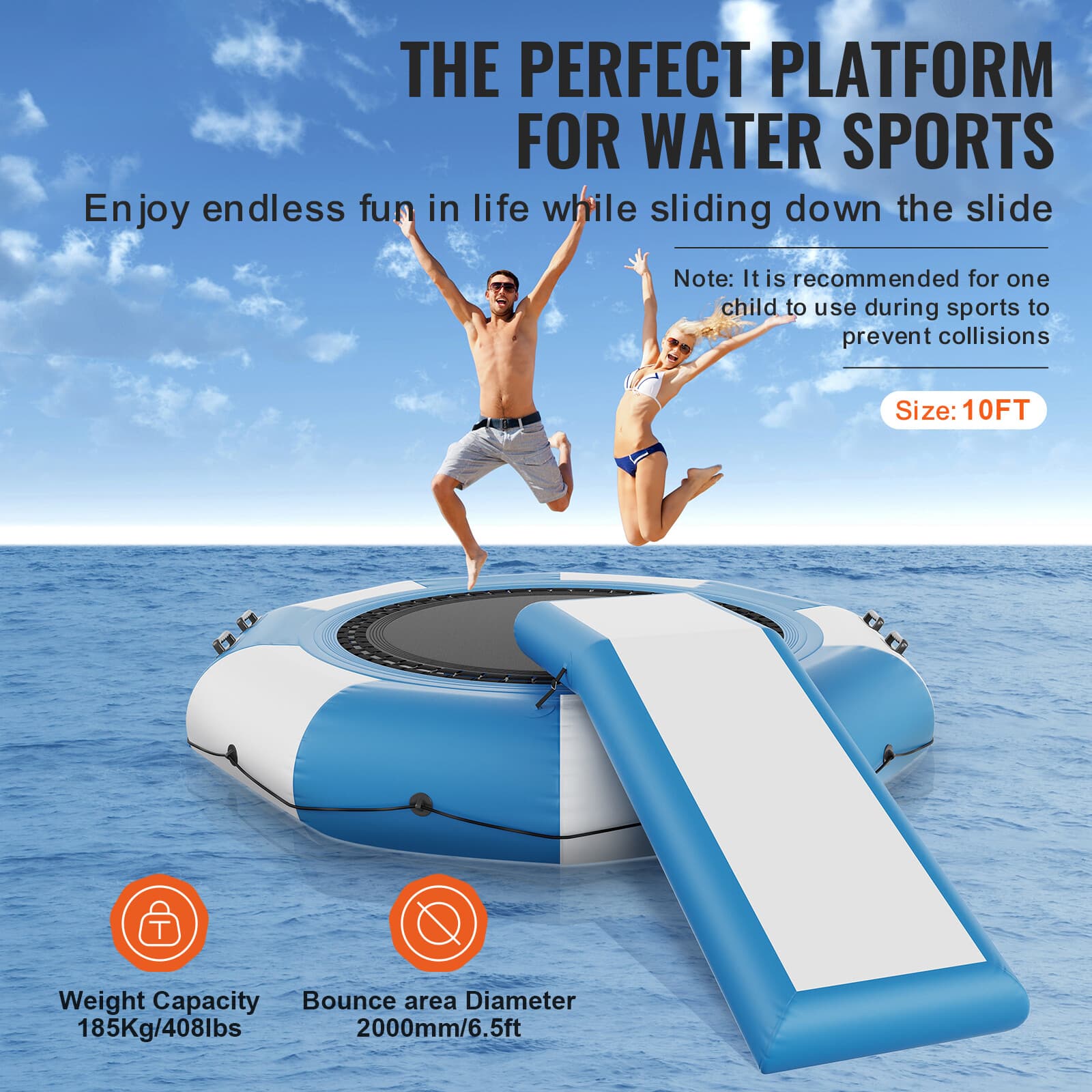 Uimoso10ft Inflatable Water Trampoline Swim Platform Bounce with Slide Pool Lake 2