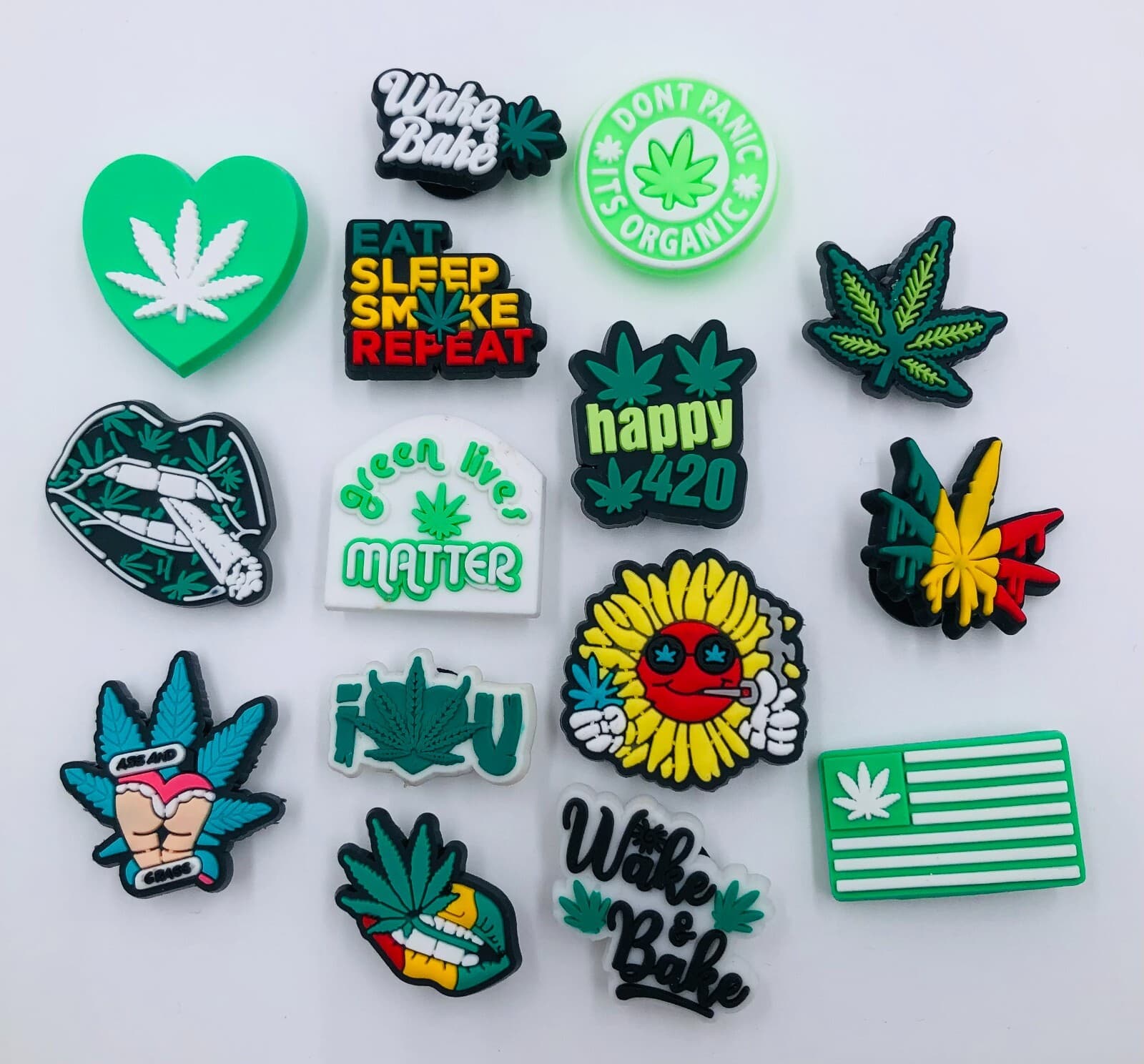 15pcs Weed Shoe Charms For Crocs Bracelet Shoes Wristband Gift High Stoned Drug