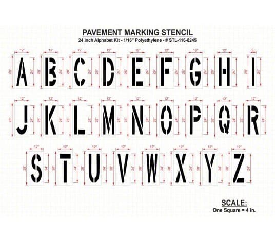 RAE STL-116-8245 Pavement Stencil 24 in Alphabet Kit - 1/16" 3