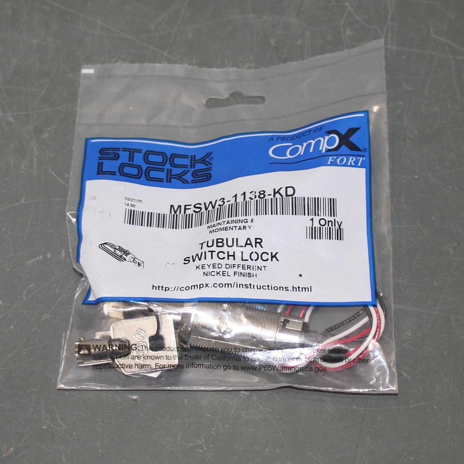 CompX Keyed Switch Lock MFSW3-1138-KD, 3/4" Tubular, 250V AC, 28V DC, SPDT 5