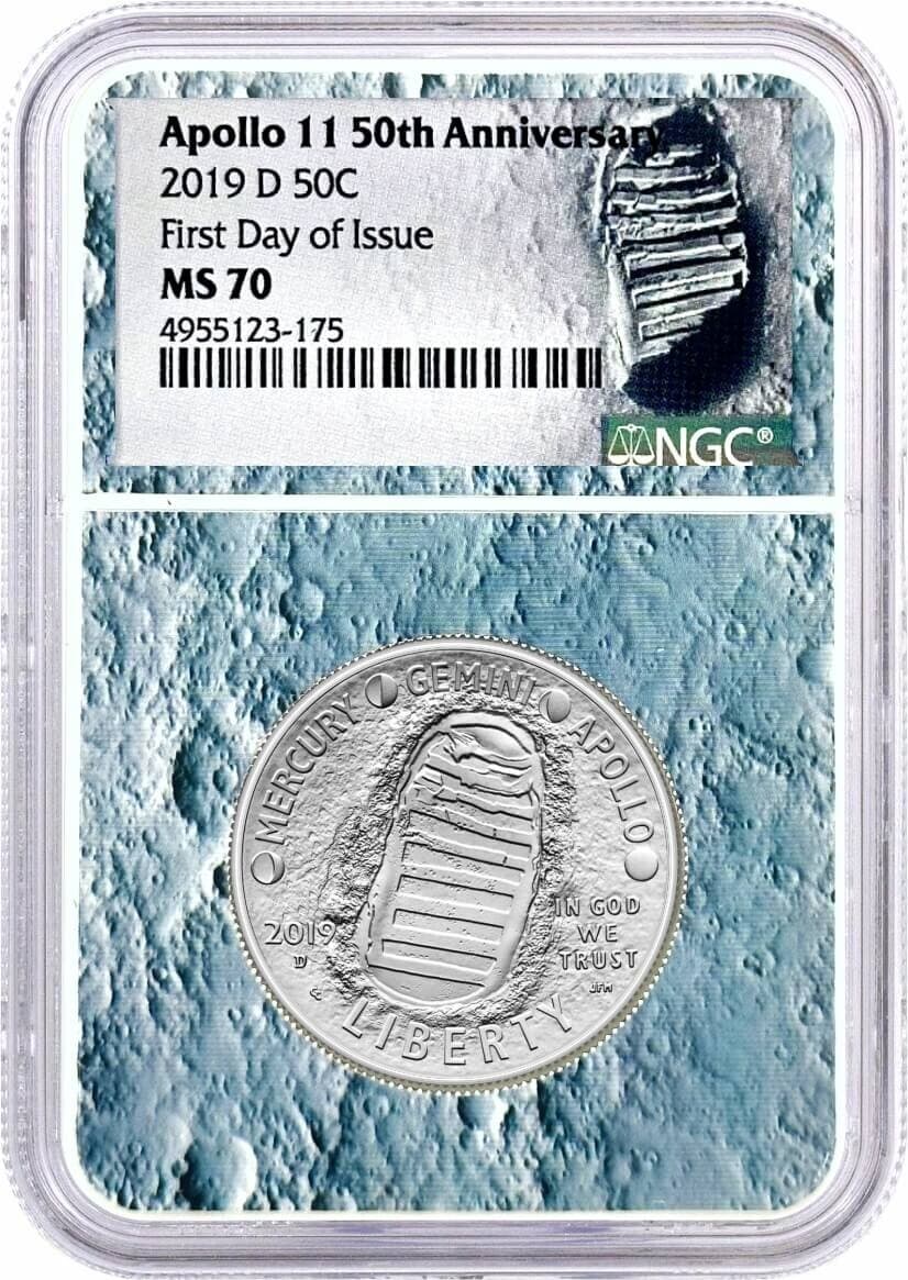 2019 D 50C Apollo 11 50th Anniversary Half Dollar NGC MS70 First Day of Issue