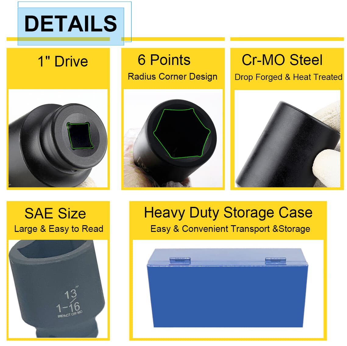 9PC 1" ONE INCH DRIVE DR DEEP BIG SIZE AIR BLACK IMPACT SOCKET WRENCH TOOL SET 5