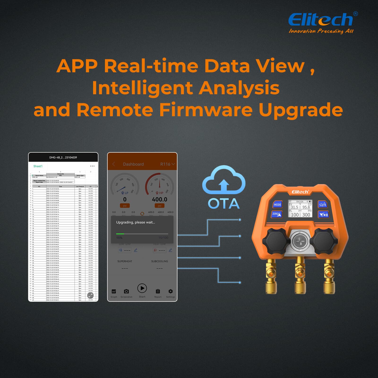 Open Box Elitech AC Manifold Gauge App Control  Pressure Gauges, DMG-4B 5